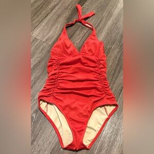 J.Crew Belvedere Red Ruched halter one-piece swimsuit Size Small